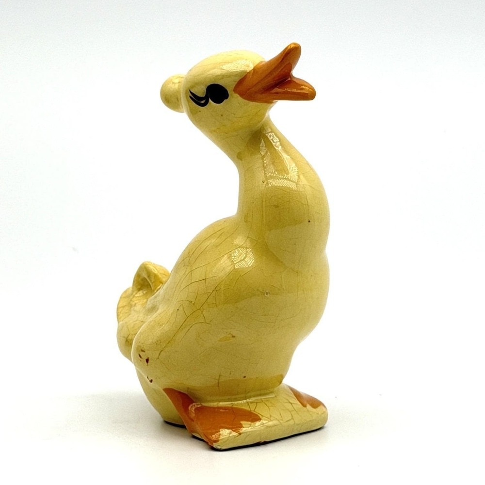 Vintage Sassy Yellow Duck Figurine Eyelashes Hand Painted Glazed Ceramic Japan?